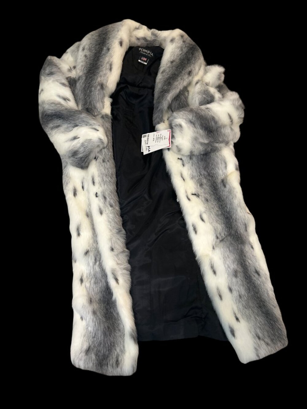 Rare Vintage Olympia Faux Fur Coat Womens M Snow Leopard Print Maxi Long Glam - Picture 3 of 16